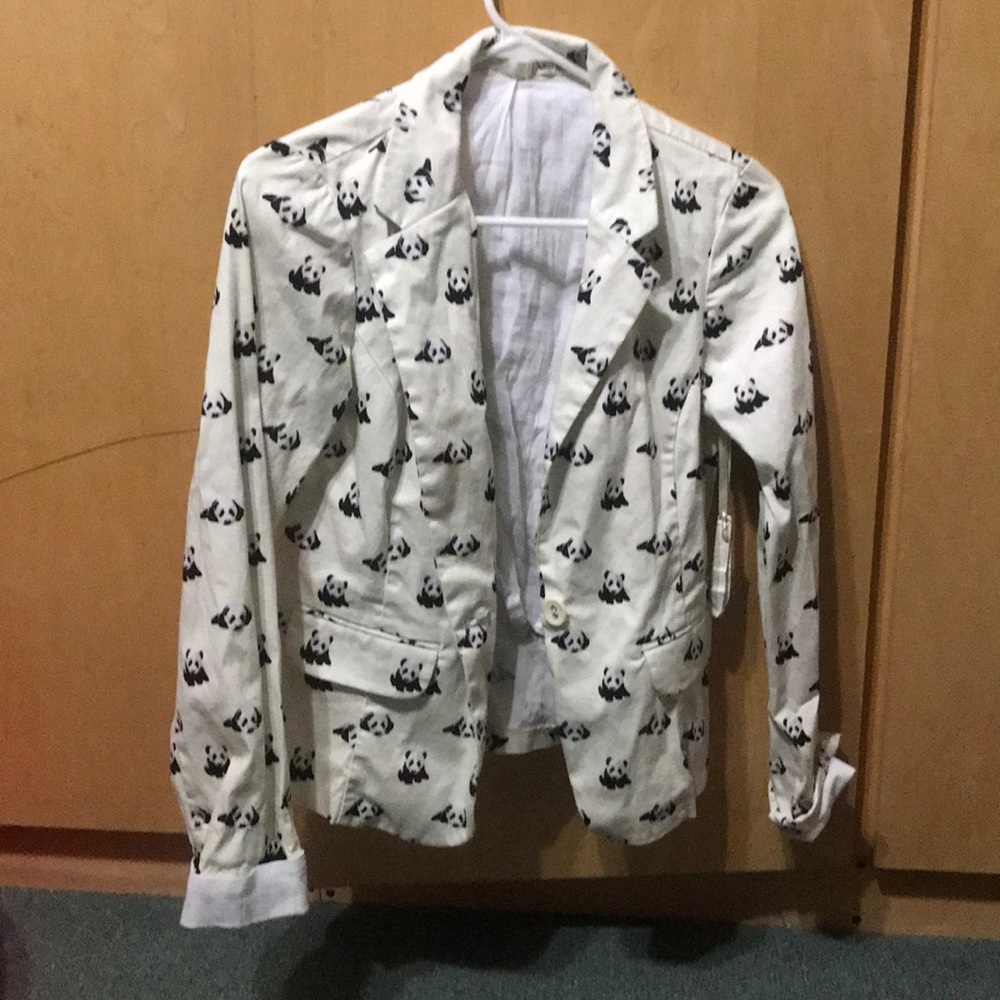 White Panda Print Women's Blazer